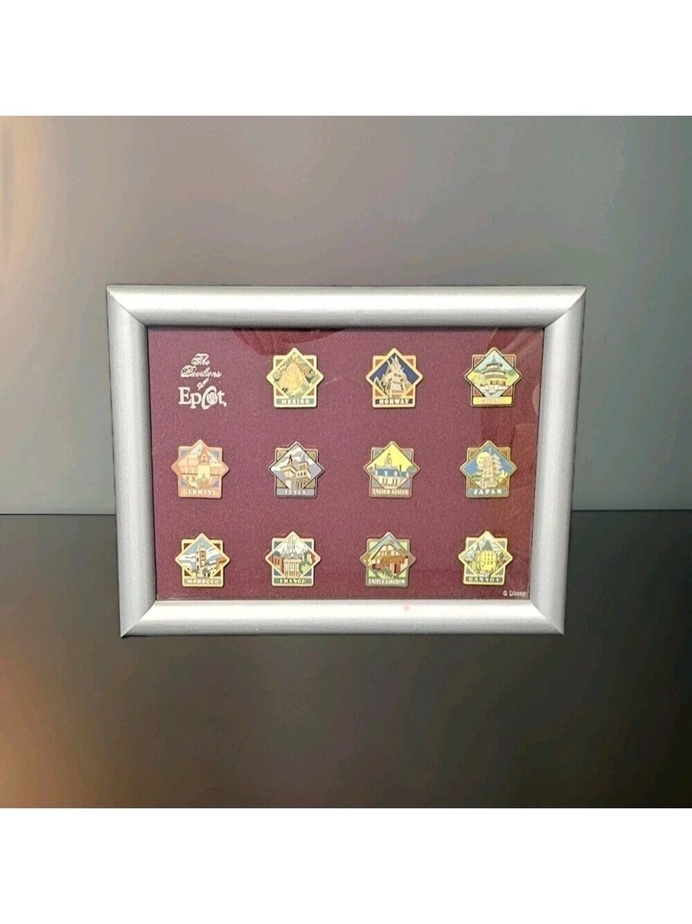 Disney Pavilions of Epcot Framed Pin Set Limited Edition 500 Countries 2000 Rare